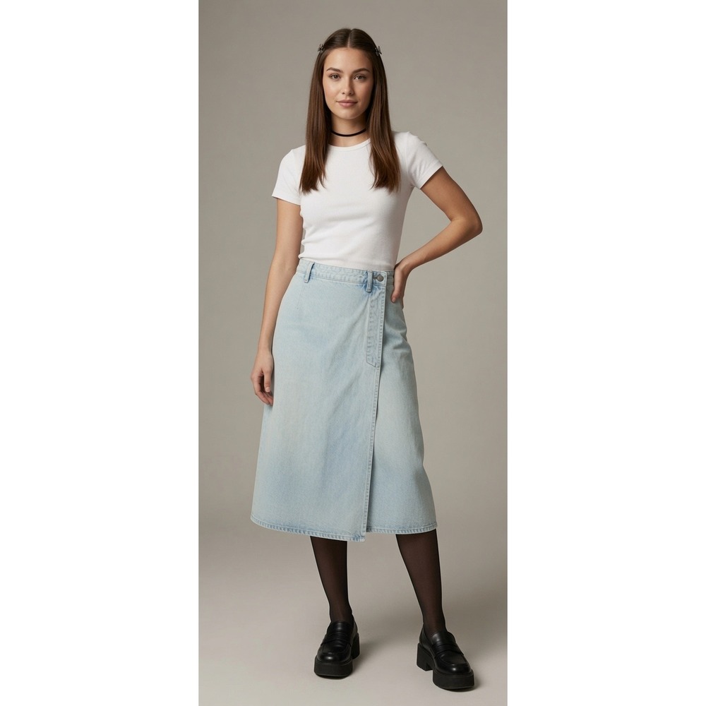 Vintage‎ Gap 90s Denim Wrap Midi Skirt 6 Classic Casual Grunge Preppy Normcore